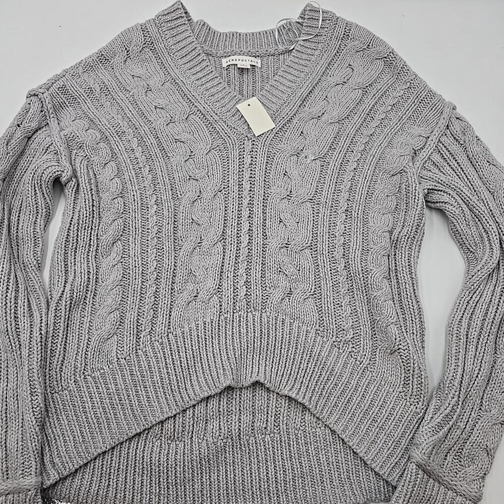 NWT AEROPOSTALE Chunky V-Neck Textured Cardigan SWEATER Y2K Grey S‎ - Picture 8 of 14